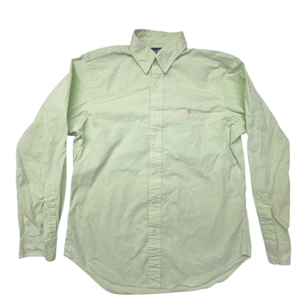 Vtg Ralph Lauren Green Button Down Long Slv Shirt Men's M Classic Fit Pink Pony